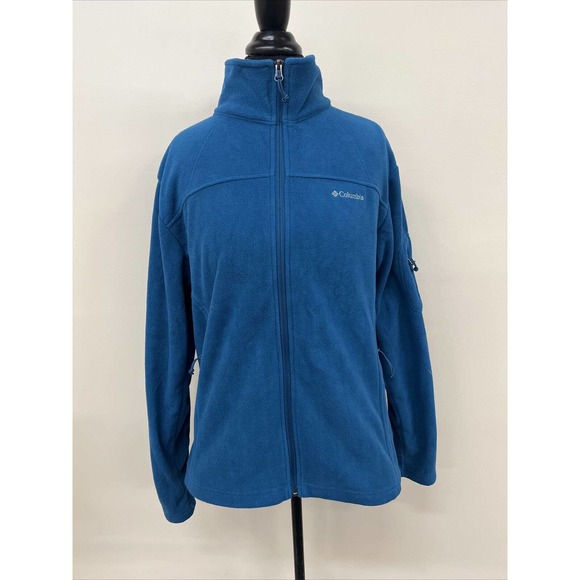 Columbia Fleece Jacket Size XL Full Zip Mock Neck Pockets Teal EUC FS Charity - Picture 1 of 10